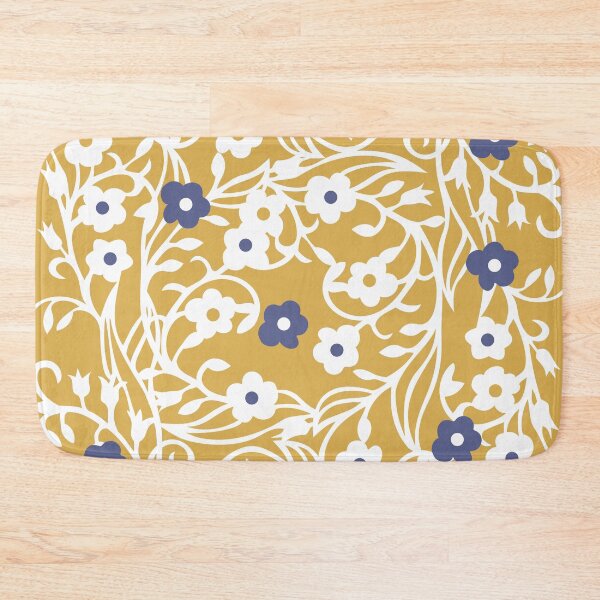 Artikelvorschau, Flowers, leaves, vines, white, yellow, ochre, navy blue entworfen und verkauft von Svitac.