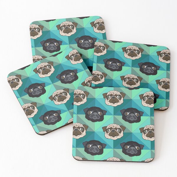 Item preview, Turquoise Geometric Pug pattern / print designed and sold by FivePugs.