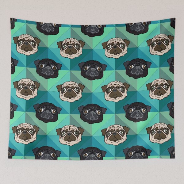 Item preview, Turquoise Geometric Pug pattern / print designed and sold by FivePugs.