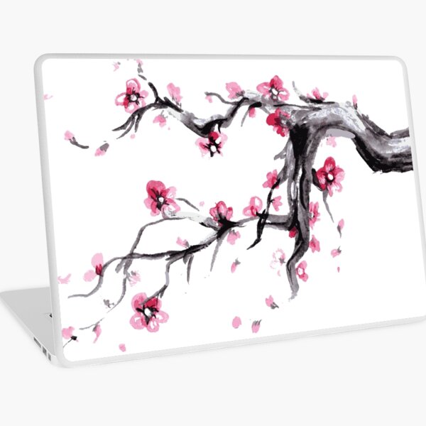 Watercolor Spring blossoms - japanese symbol Laptop Skin