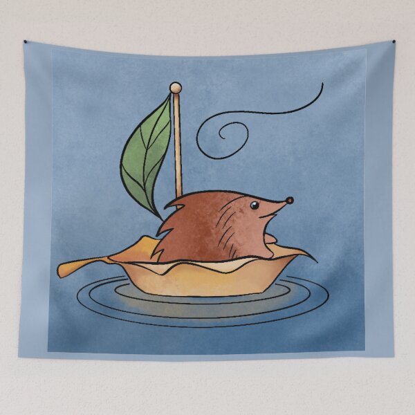 Item preview, Hedgehog Sailing a Leaf designed and sold by khjelmar.