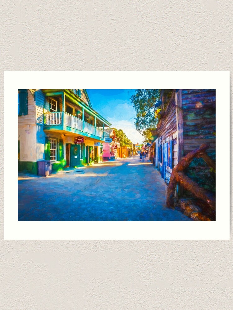 On sale St. George Street, St. Augustine, Florida-Pen King-A3692-Home Decor Holiday Artwork Texture Painting Dining Wall Art