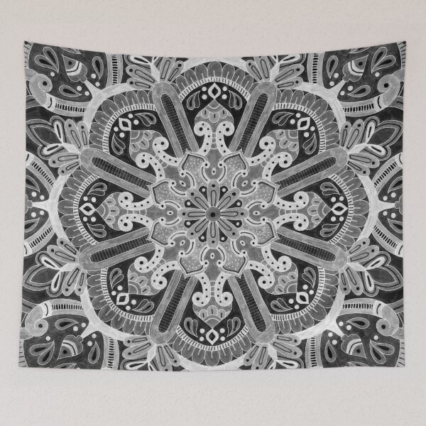 Item preview, Black and White Velvety Mandala designed and sold by Kelly Dietrich Mandala & Fractal Art.