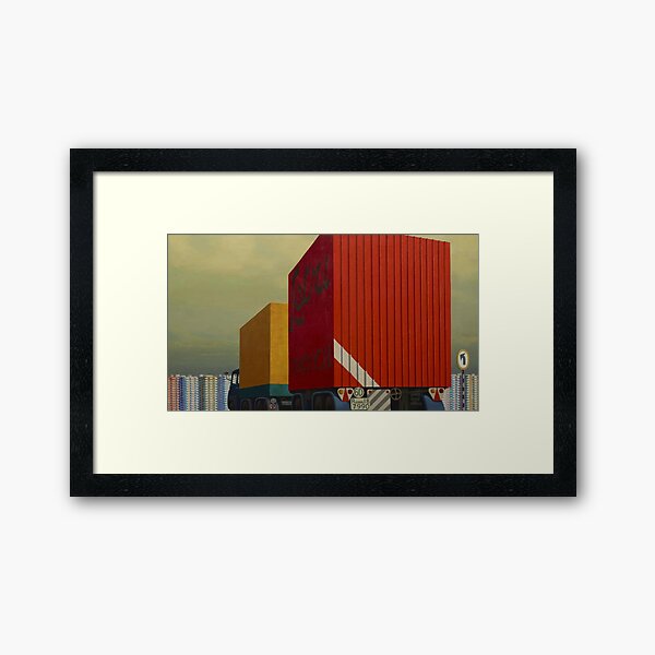 Jeffrey Smart - Truck and Trailer Approaching a City (1973), oil on canvas. High quality reproduction print of the iconic painting by the great Australian painter. Framed Art Print