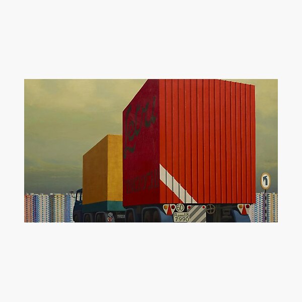Jeffrey Smart - Truck and Trailer Approaching a City (1973), oil on canvas. High quality reproduction print of the iconic painting by the great Australian painter. Photographic Print