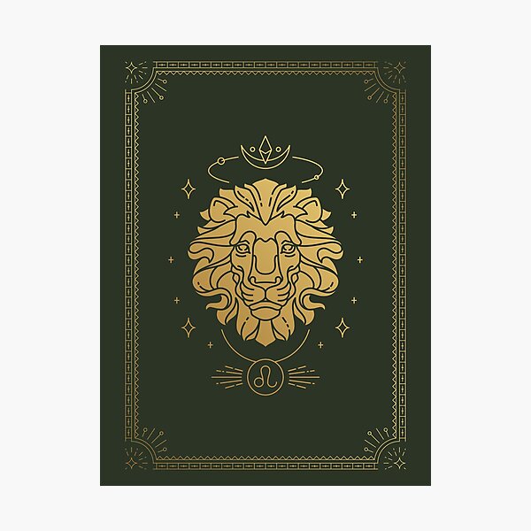 Leo Sign - Lion (Forest Green & Gold) Photographic Print