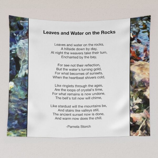 Artikelvorschau, Blätter und Wasser auf den Felsen Gedicht entworfen und verkauft von Pamela Storch.