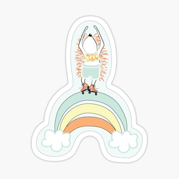 Hedgehog Skating Over a Rainbow Sticker