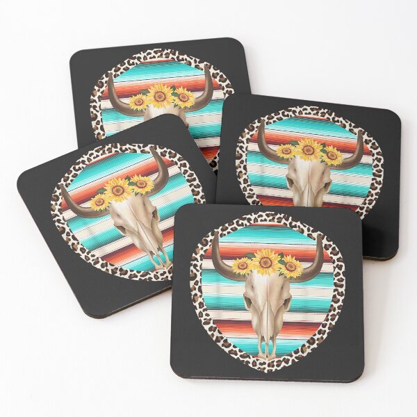 Item preview, Funny Serape Cow Skull print Sunflower Leopard Turquoise T-Shirt designed and sold by maratvviralph.