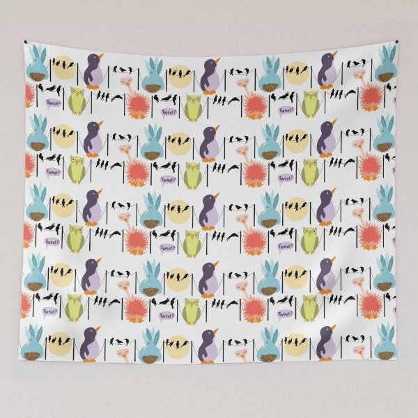Item preview, "Big Birds Roosting" Fun Summer Children Graphic Penquin Owl Ostrich Bird Designer Print designed and sold by victoriabdesign.