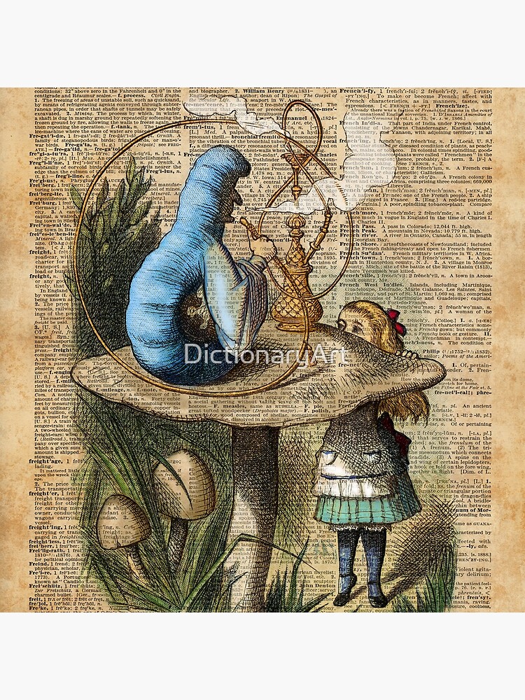 Alice,Mushroom and Jin,Vintage Dictionary Art by DictionaryArt