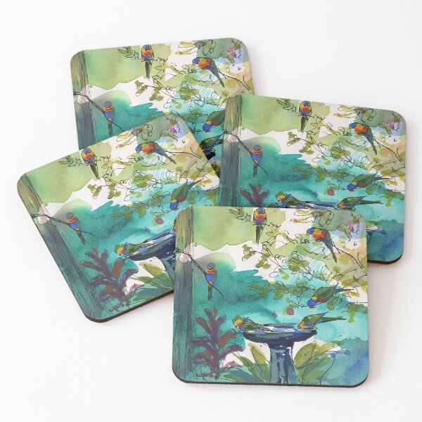 Item preview, Rainbow Lorikeets at the birdbath designed and sold by Bonnyview Studio.