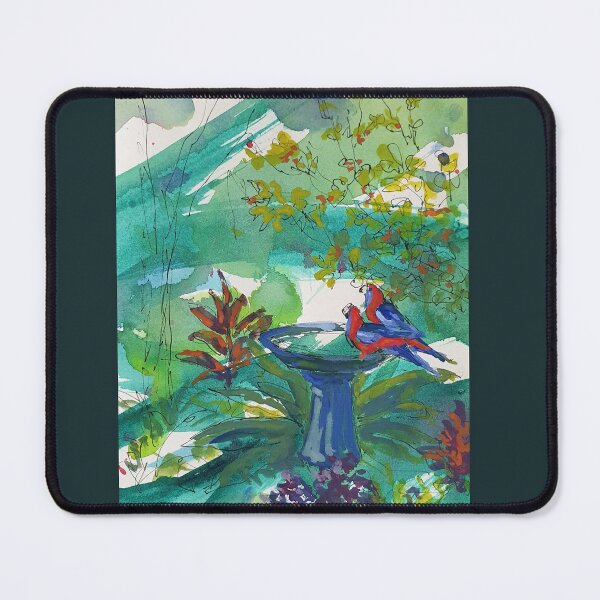 Item preview, Crimson Rosellas at the birdbath designed and sold by Bonnyview Studio.