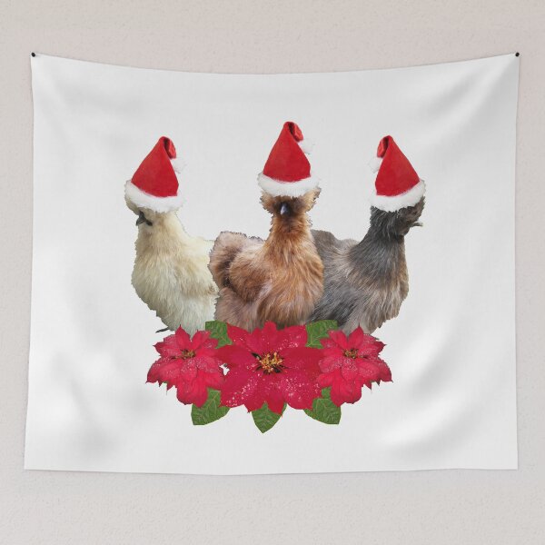 Item preview, Silkie Bantam Chickens Santa Hats Poinsettias Chicken Christmas designed and sold by StandoutSilkies.
