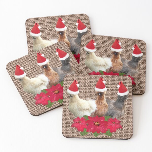 Item preview, Silkie Bantam Chickens Santa Hats Poinsettias Burlap Chicken Christmas designed and sold by StandoutSilkies.