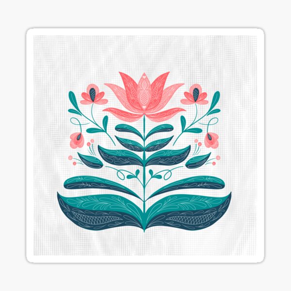 Folk Art Spring Flowers Sticker
