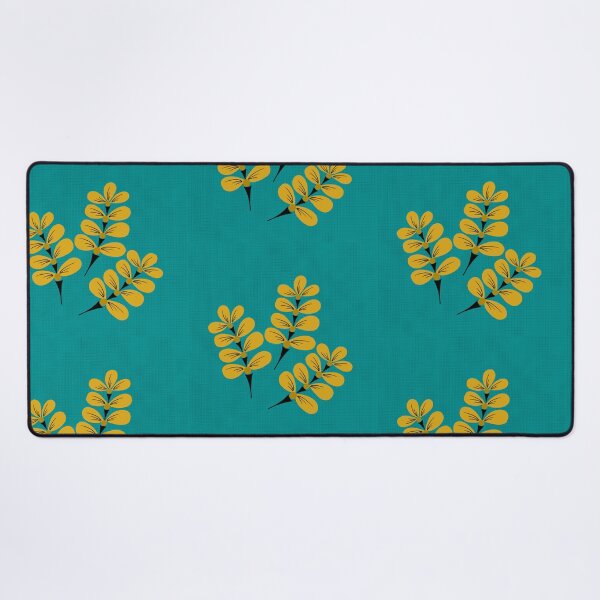 Mustard Yellow and Teal Vintage Flowers Desk Mat