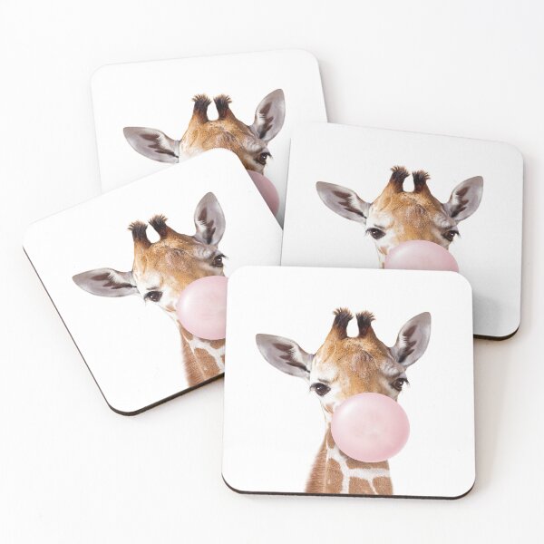 Item preview, Baby Giraffe Blowing Pink Bubble Gum, Baby Girl, Kids, Nursery, Baby Animals Art Print by Synplus designed and sold by synplus.