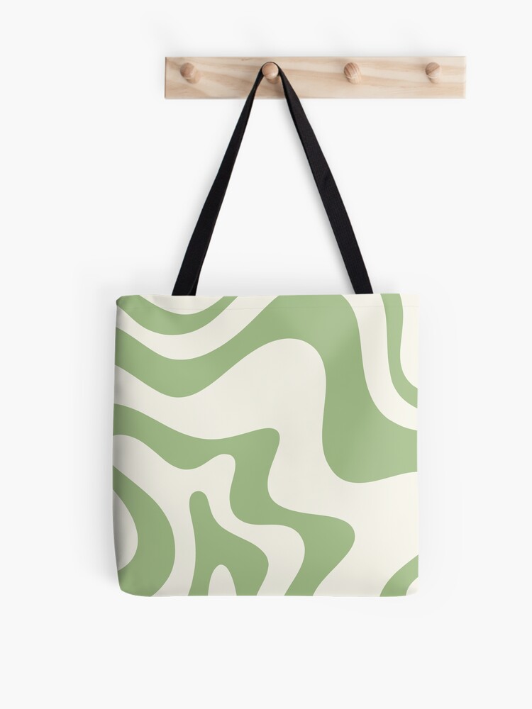 Modern Liquid Swirl Abstract Pattern in Light Sage Green and Cream Tote Bag