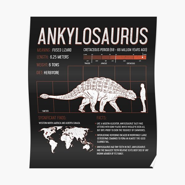 Ankylosaurus Dinosaur Facts Mens Womens Kids Science Poster