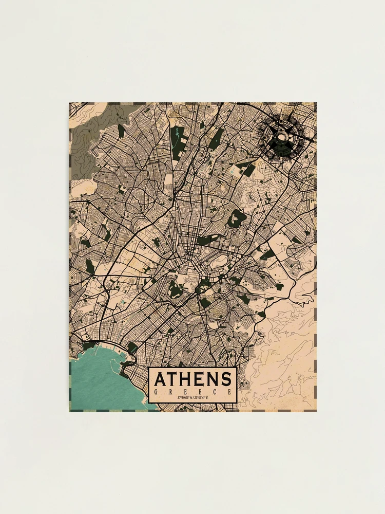 Old Map of Athens Greece 1880 Vintage Map (FOUR PIECES) | selling Vintage Poster Wall Art Print |