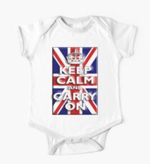 Keep Calm, & Carry On, Union Jack, Flag, Blighty, UK, GB, Be British! One Piece - Short Sleeve