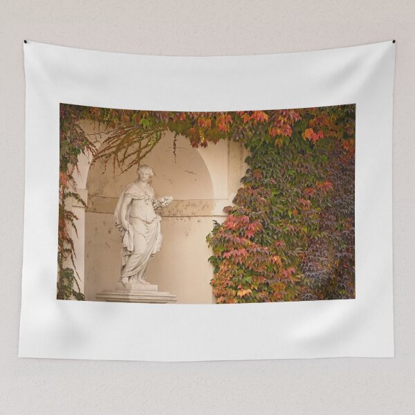 Item preview, statue and wall with creeper plant in autumn Vienna Austria designed and sold by goceris.