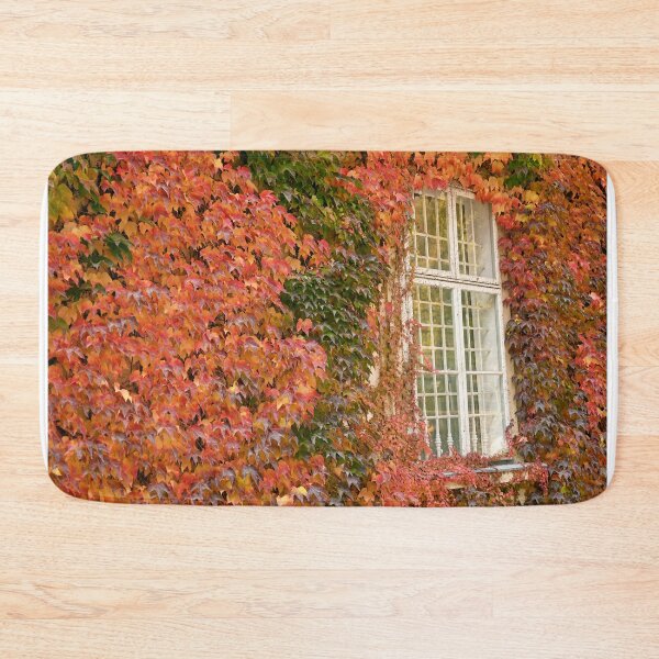 Item preview, wall with window and colorful creeper leafs in autumn  designed and sold by goceris.