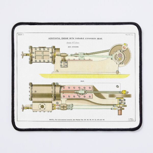 Item preview, Vintage drawing of a horizontal steam engine designed and sold by Random Railways.