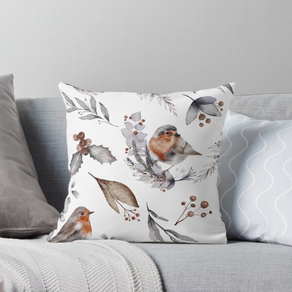 Item preview, Winter pattern robins, autumn, leaves, frost, berries, red, anthracite designed and sold by SandraGer.