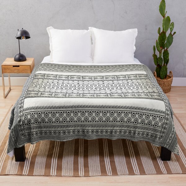 Item preview, Greek Key Border Cream White Black Floral designed and sold by Yiorgos Designs.