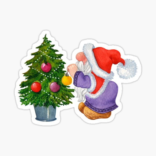 Cute Funny Christmas Gnome Decorates Christmas Tree Sticker
