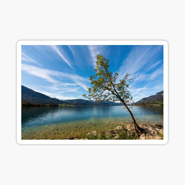 Wolfgangsee with tree and clouds Sticker