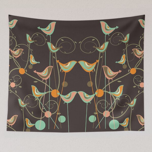 Item preview, Colorful Summer Orange, Chocolate and Mint Whimsical Birds with Swirls © fatfatin designed and sold by fatfatin.