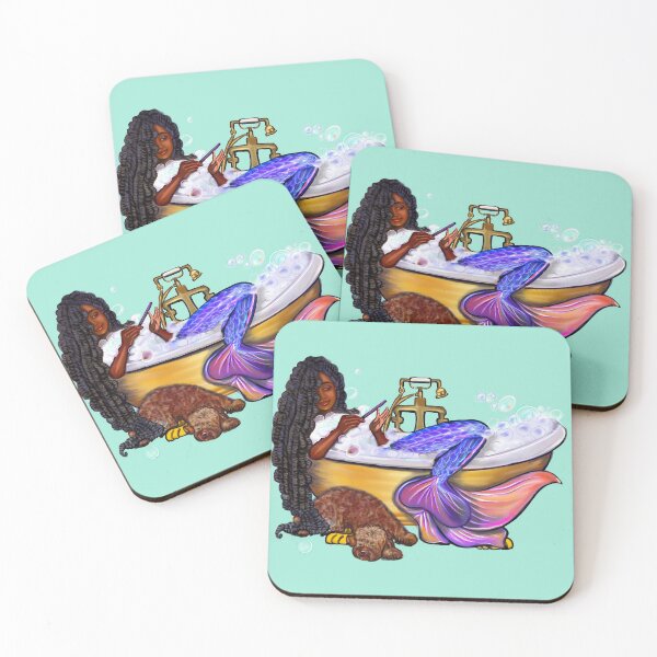 Item preview, Mermaid self care - Mermaid filing her nails and wearing long braids relaxing in luxurious bubble bath having a moment of tranquility  ! designed and sold by Artonmytee.