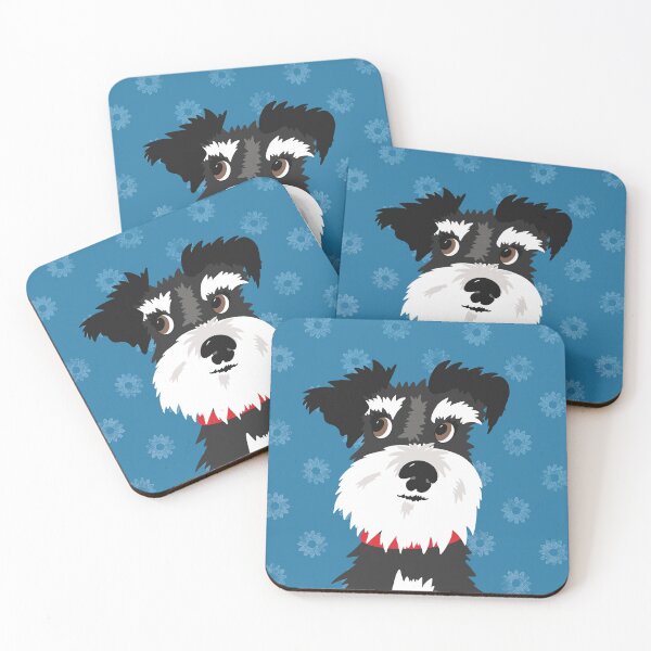 Item preview, Black and White Miniature Schnauzer Dog with Blue Daisies designed and sold by NattyDesigns.
