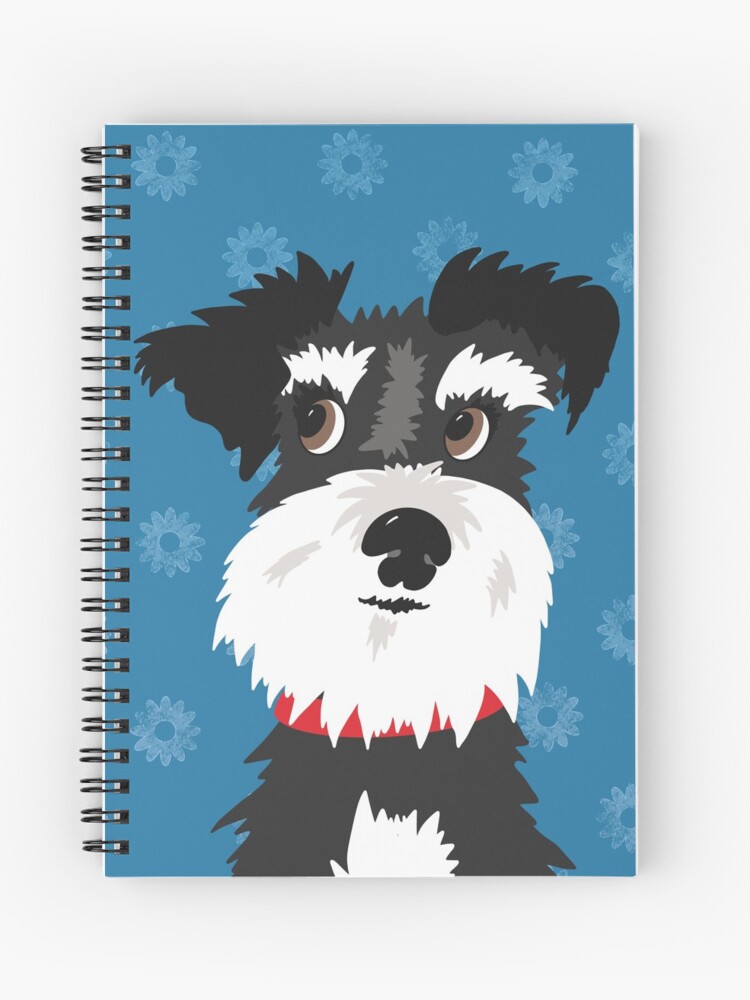 Black and White Miniature Schnauzer Dog with Blue Daisies Black And White Miniature Schnauzer Dog With Blue Daisies