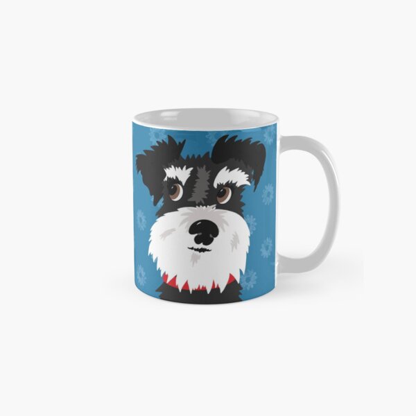 Item preview, Black and White Miniature Schnauzer Dog with Blue Daisies designed and sold by NattyDesigns.
