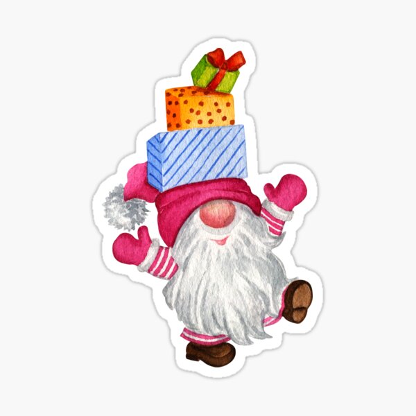 Cute Dancing Funny Christmas Gnome With Gift Box Hat Sticker
