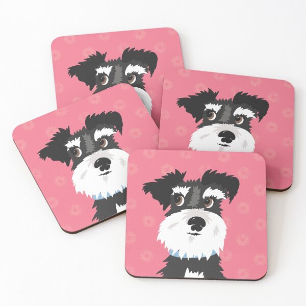 Item preview, Black and White Miniature Schnauzer Dog with Pink Daisies designed and sold by NattyDesigns.
