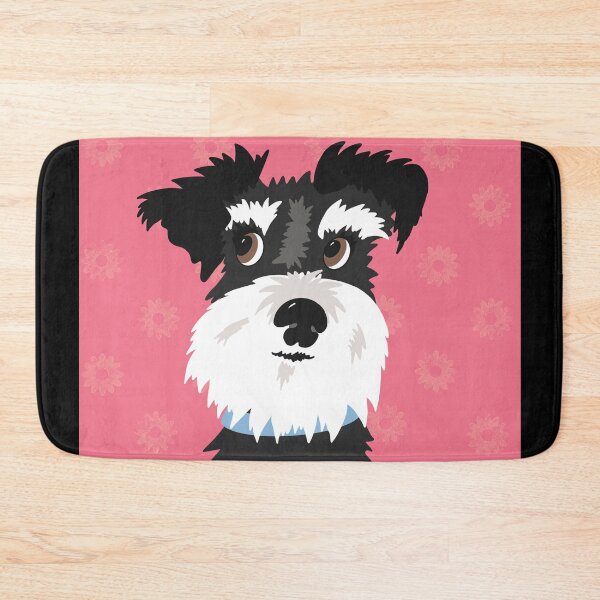 Item preview, Black and White Miniature Schnauzer Dog with Pink Daisies designed and sold by NattyDesigns.