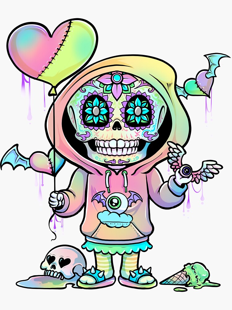 Kawaii Skull Pastel Goth Dead Cute' Sticker