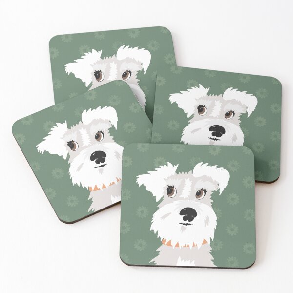 Item preview, White Miniature Schnauzer Dog with Green Daisies designed and sold by NattyDesigns.