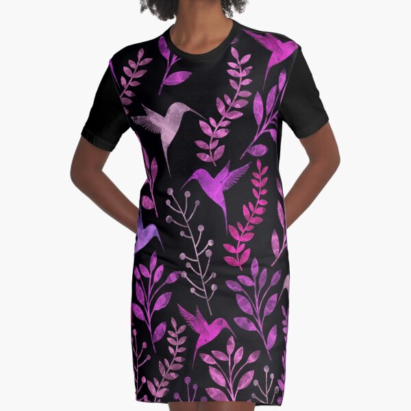 Floral and Bird Graphic T-Shirt Dress