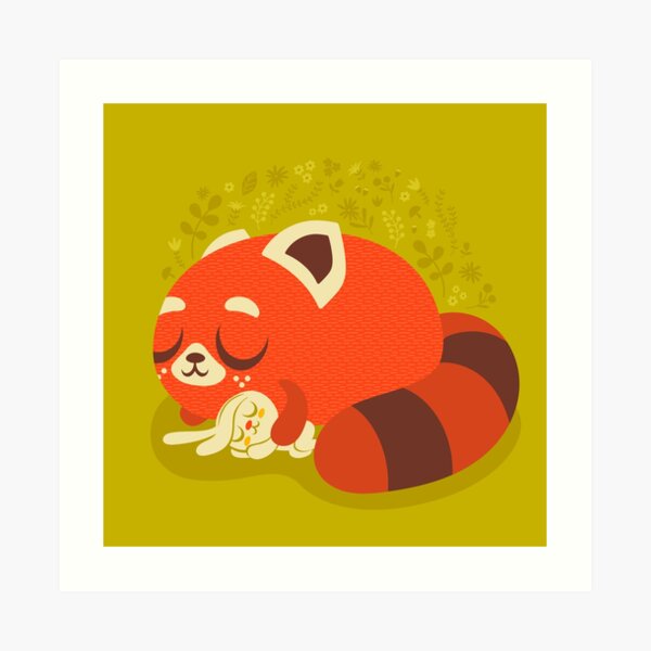 Sleeping Red Panda and Bunny Art Print