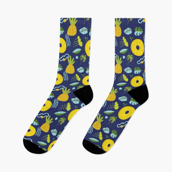 Item preview, Vintage Hawaiian Aloha Pineapple Monstera Palm Tree Abstract Blue Pattern designed and sold by JooArtPrints  ★★★★★.