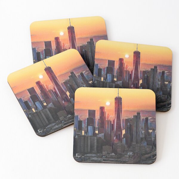 Artikelvorschau, Sonnenuntergang über der Skyline von Manhattan entworfen und verkauft von Sofia-Draws.