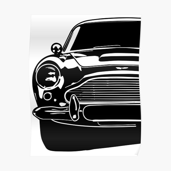 Auto Illustration Aston Martin DB5 Goldfinger 1964 Thunderball 1965 Zeichnung Poster