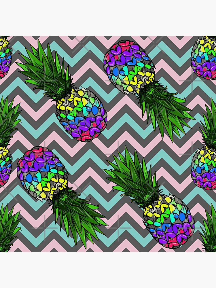 Rertro Hawaiian Aloha Pineapple Pink Mint Zigzag pattern