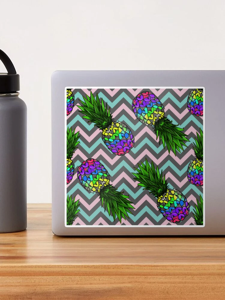 Rertro Hawaiian Aloha Pineapple Pink Mint Zigzag pattern